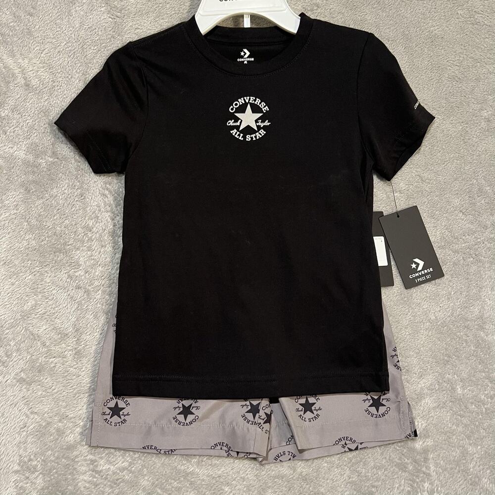 Converse Shirt Shorts Set Boys Size 6 Black Gray All Star 2 Piece New